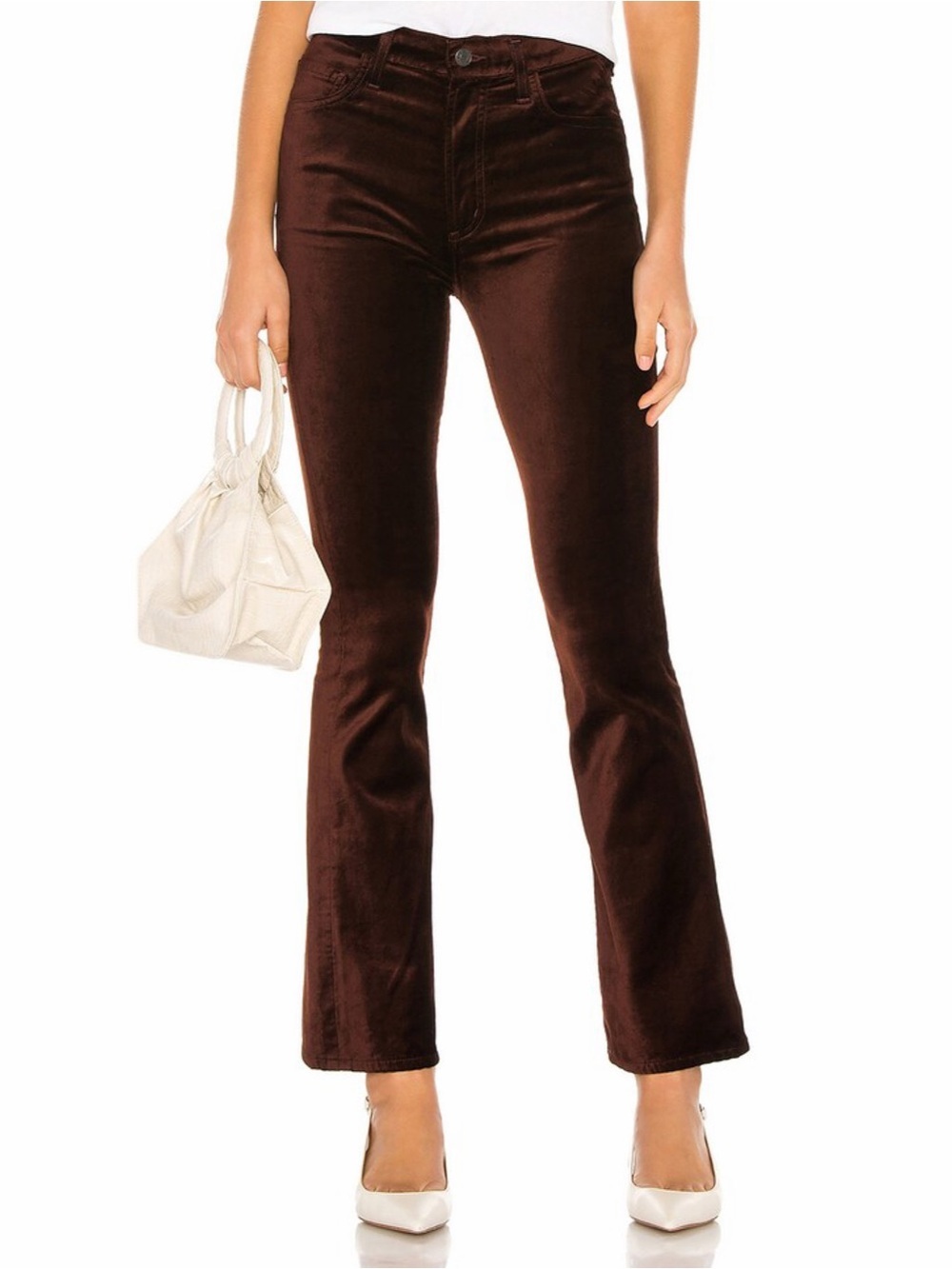 AGOLDE Nico High-Rise Bootcut Velvet Trouser Brown Velvet Slim Leg Jean Sz 26